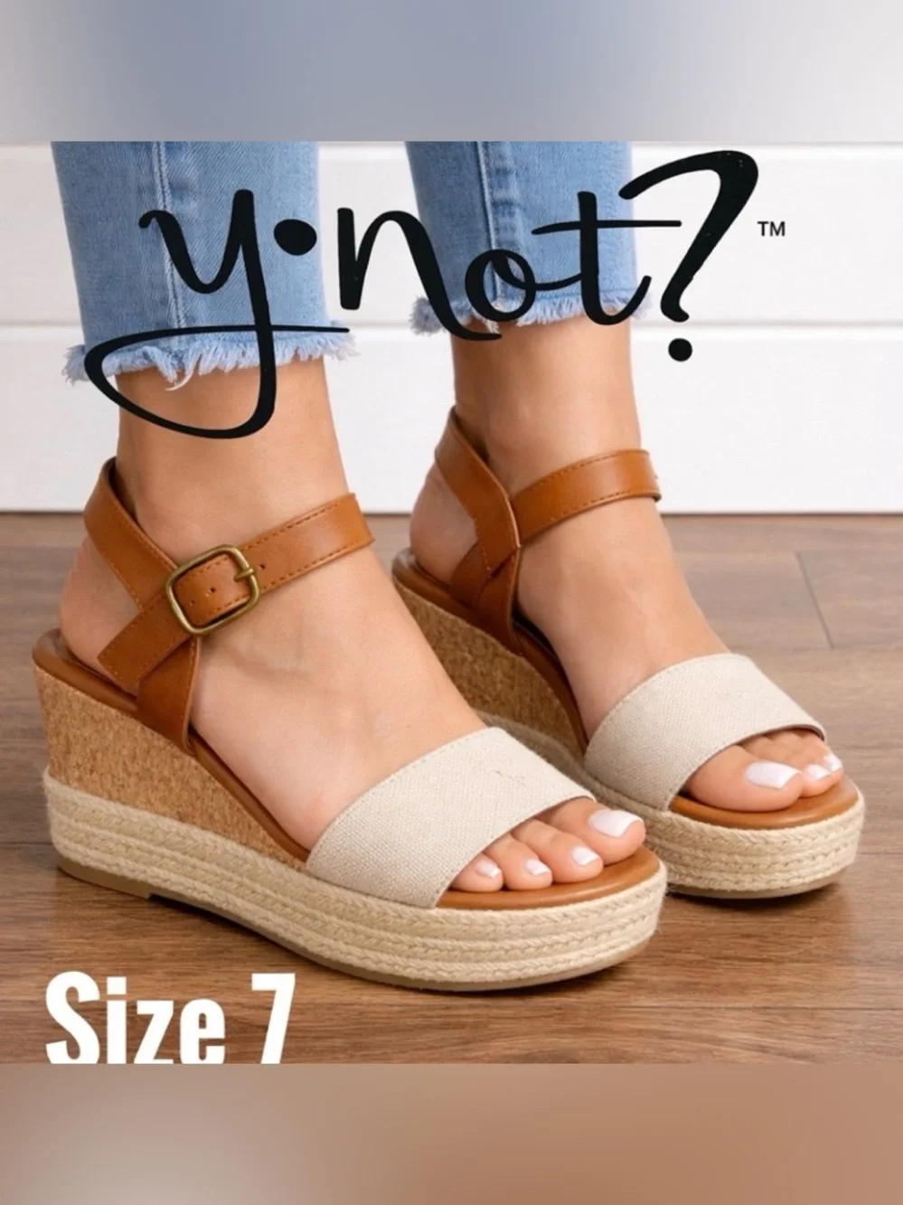 ♥️♥️ Y Not? Espadrille Wedge Sandals Size 7 Tan & Cream